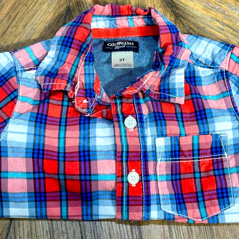 EUC OshKosh B’Gosh Toddler Boys Plaid Button Down Long Sleeve Shirt—Size 2T